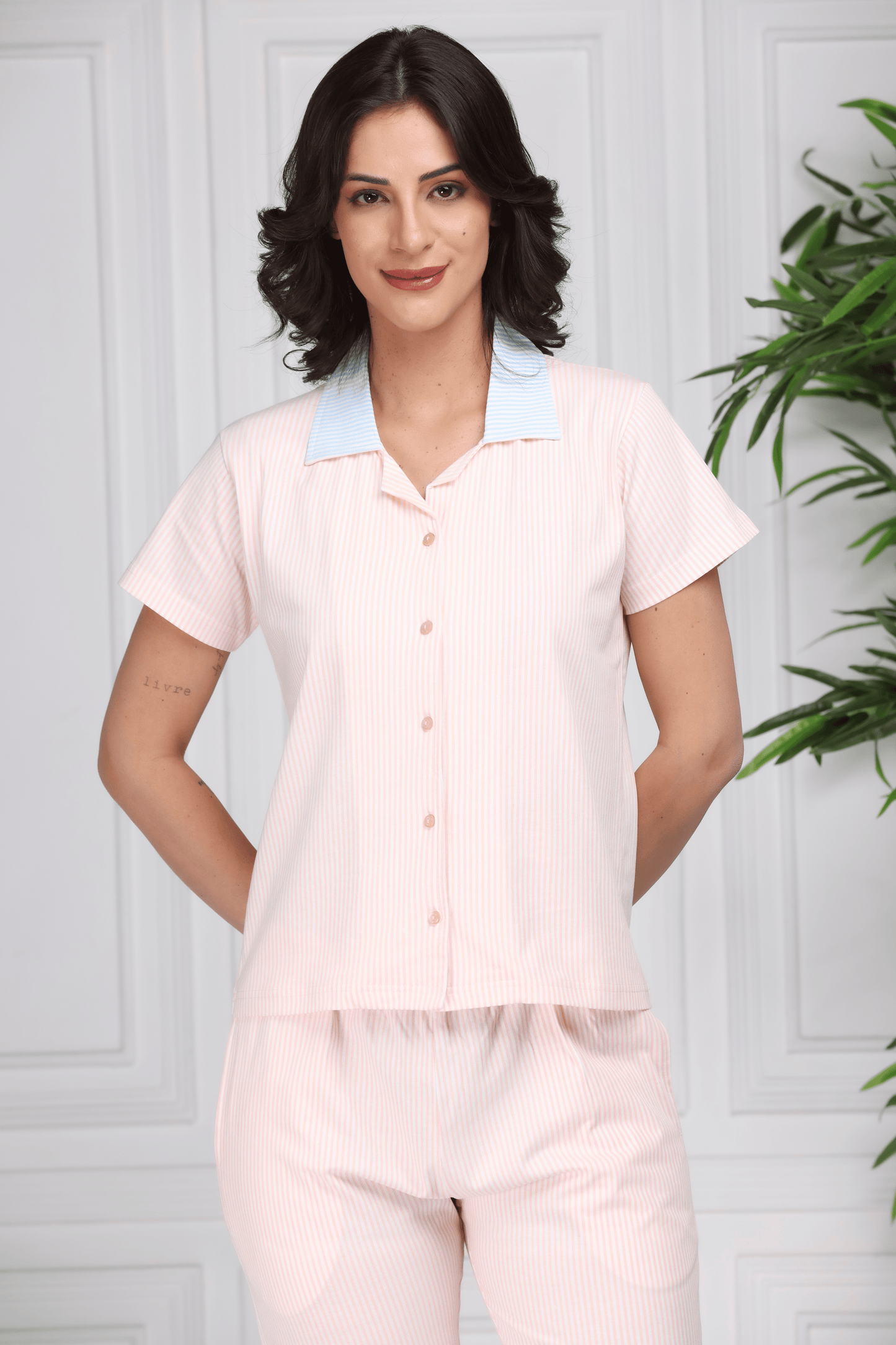 Striped Button-down Pyjama Set